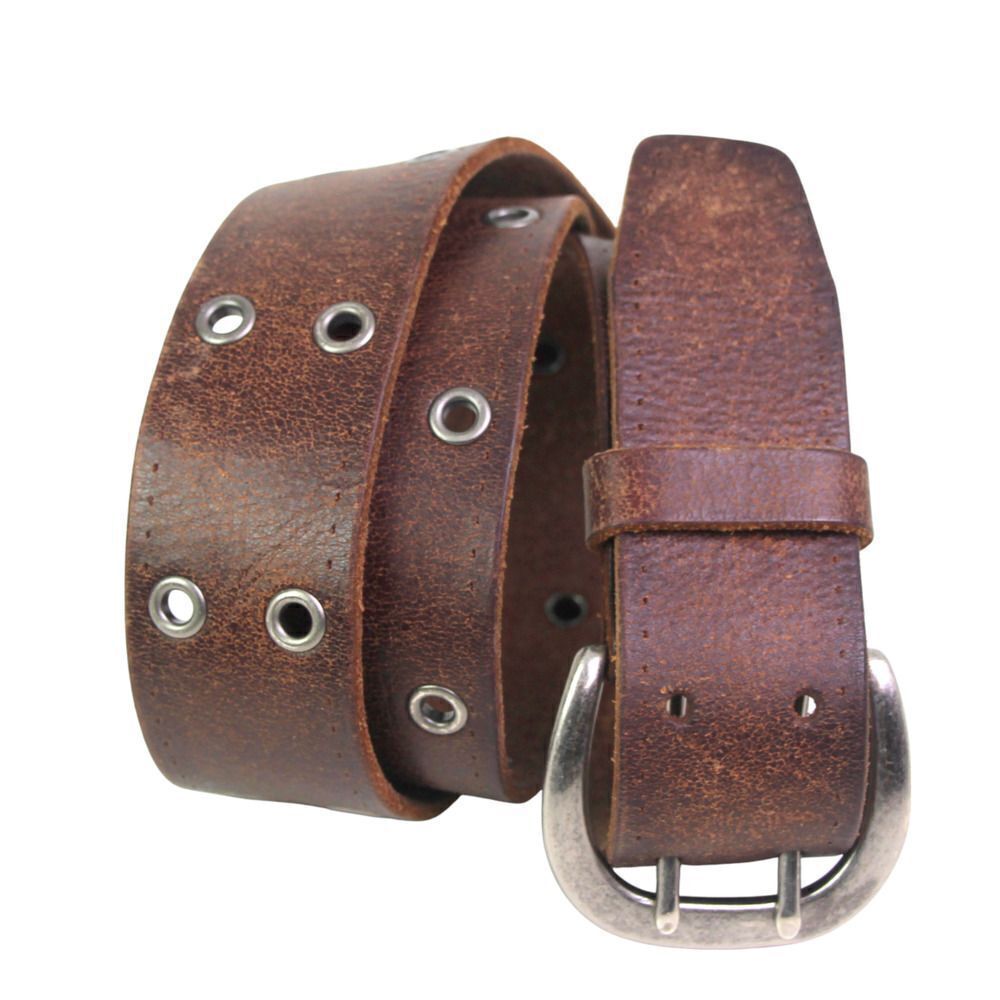 STUDS BROWN GENUINE LEATHER 1 1/2"Wd CASUAL DRESS WOMEN'S BELT Sz M (G3
